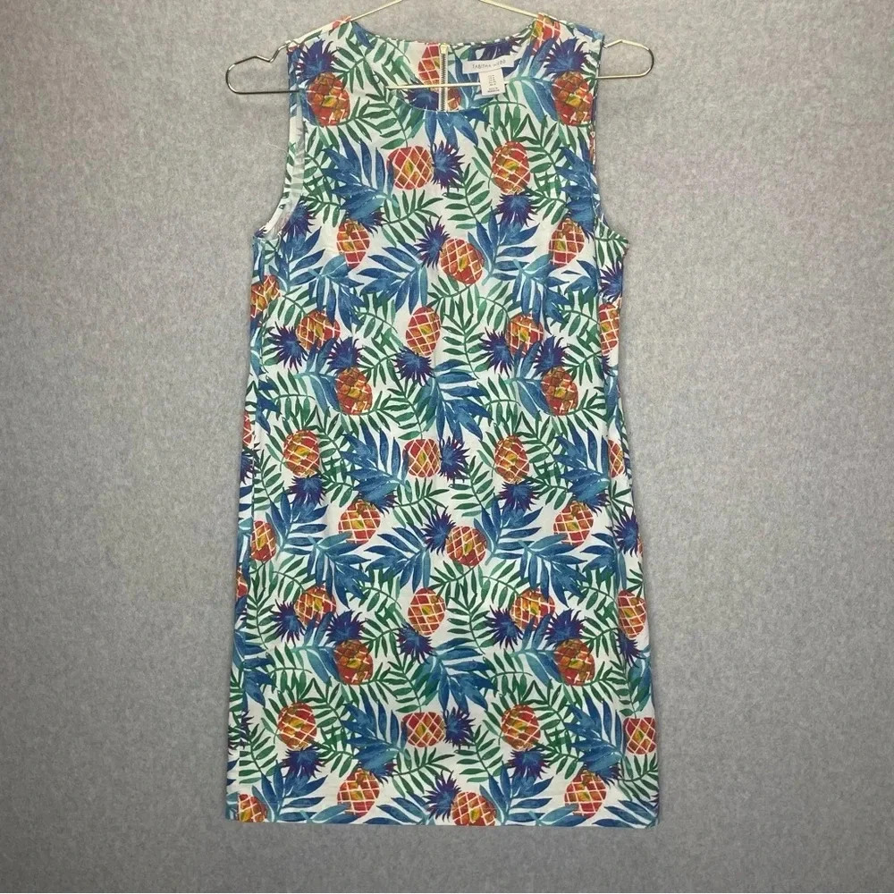 Tabitha Webb Pineapple Hawaiian Stretch Cotton Blend Sleeveless Dress